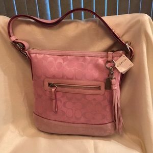 NWT COACH Signature Pink Canvas and Suede Bag